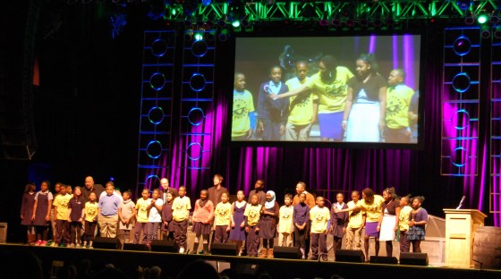 Some of the children who participate in Urban Improv programs perform for the audience
