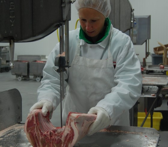 Really concentrating while using the saw to cut through the ribs