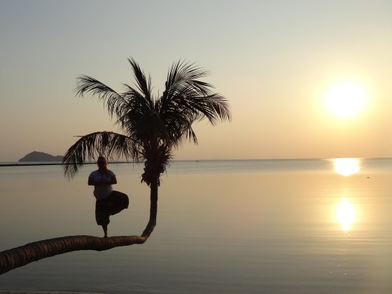 Joslin doing yoga in Thailand. 